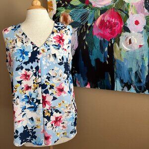 Rose & Olive Casual Blue Floral Swing Tank Top Size Medium